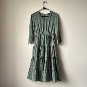 Green Polka Dot Midi Tiered Dress